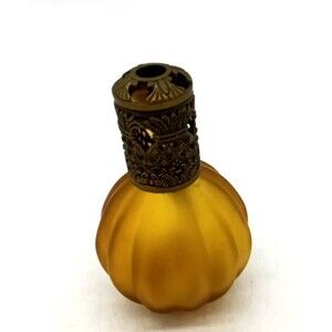 Vintage Oil Diffuser Amber Gold Glass with Brass Ornate Top